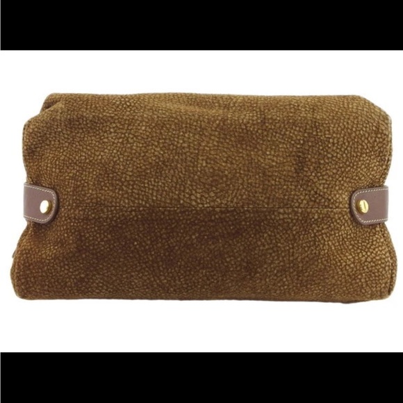 BORBONESE Redwall Brown Tan Suede Leather Double Top Handle Bag - Picture 3 of 8